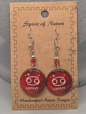 Spirit of Nature Earrings CANCER - Astrological Sign-round -red white